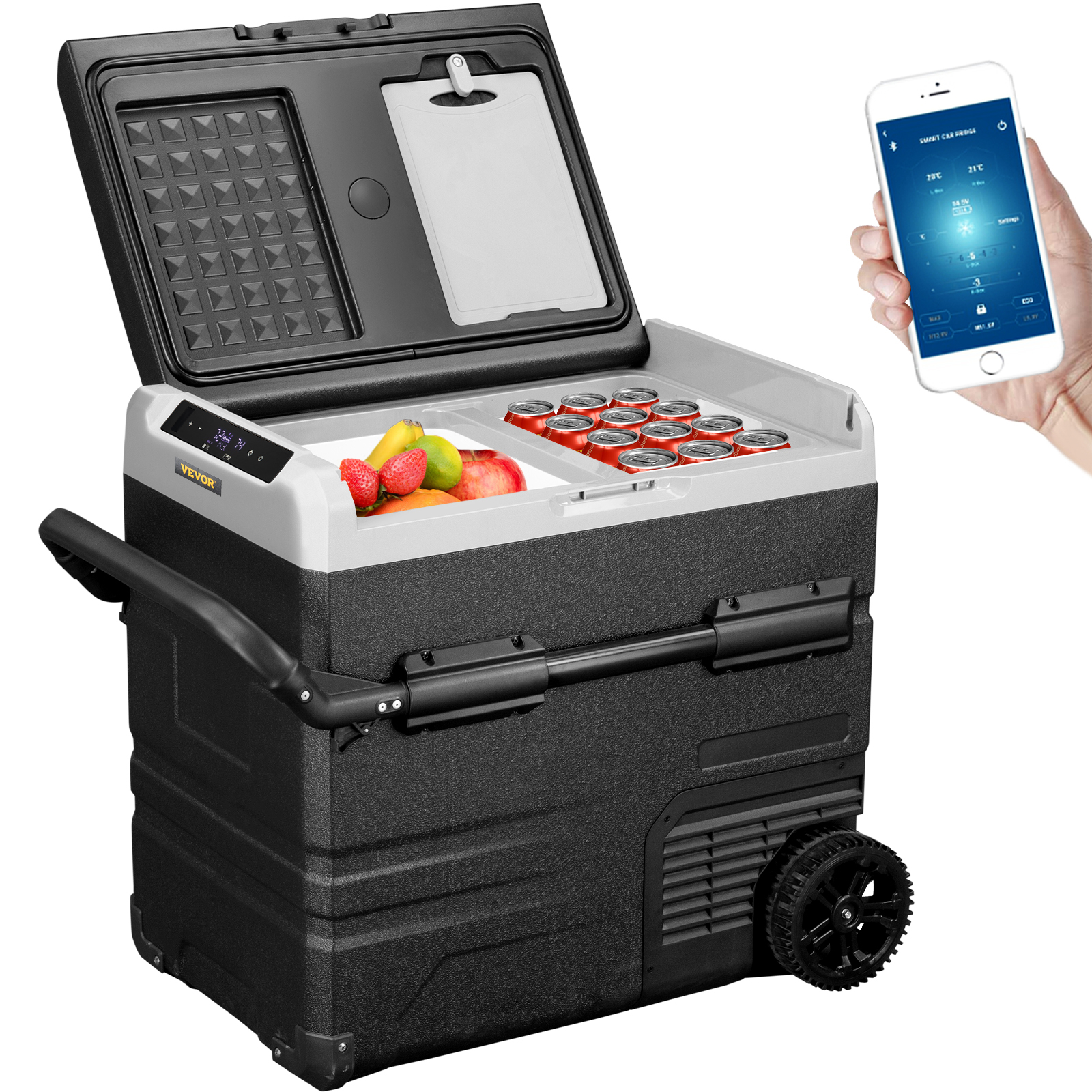 VEVOR 12 Volt Refrigerator 48 Quart, Dual Zone Car Fridge Freezer w/App Control & Wheels 12/24V DC & 110-240V AC Electric Compressor Cooler for Truck Vehicle RV Boat Outdoor & Home Use, -4℉-68℉ Black
